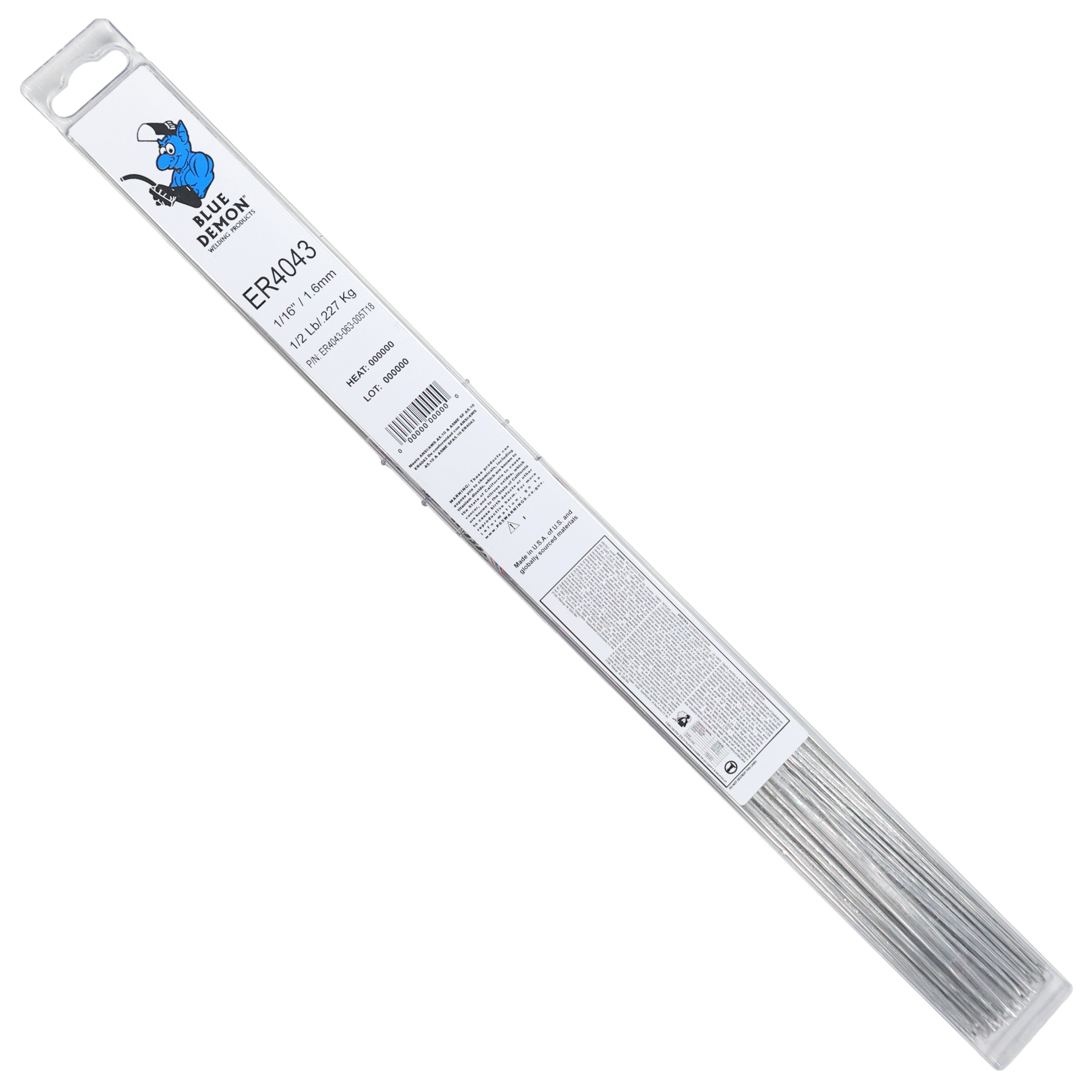 Blue Demon, 1/16in. X 18in. Aluminum Tig rod, Diameter 1/16 in, Length 18 in, Model# ER4043-063-005T18